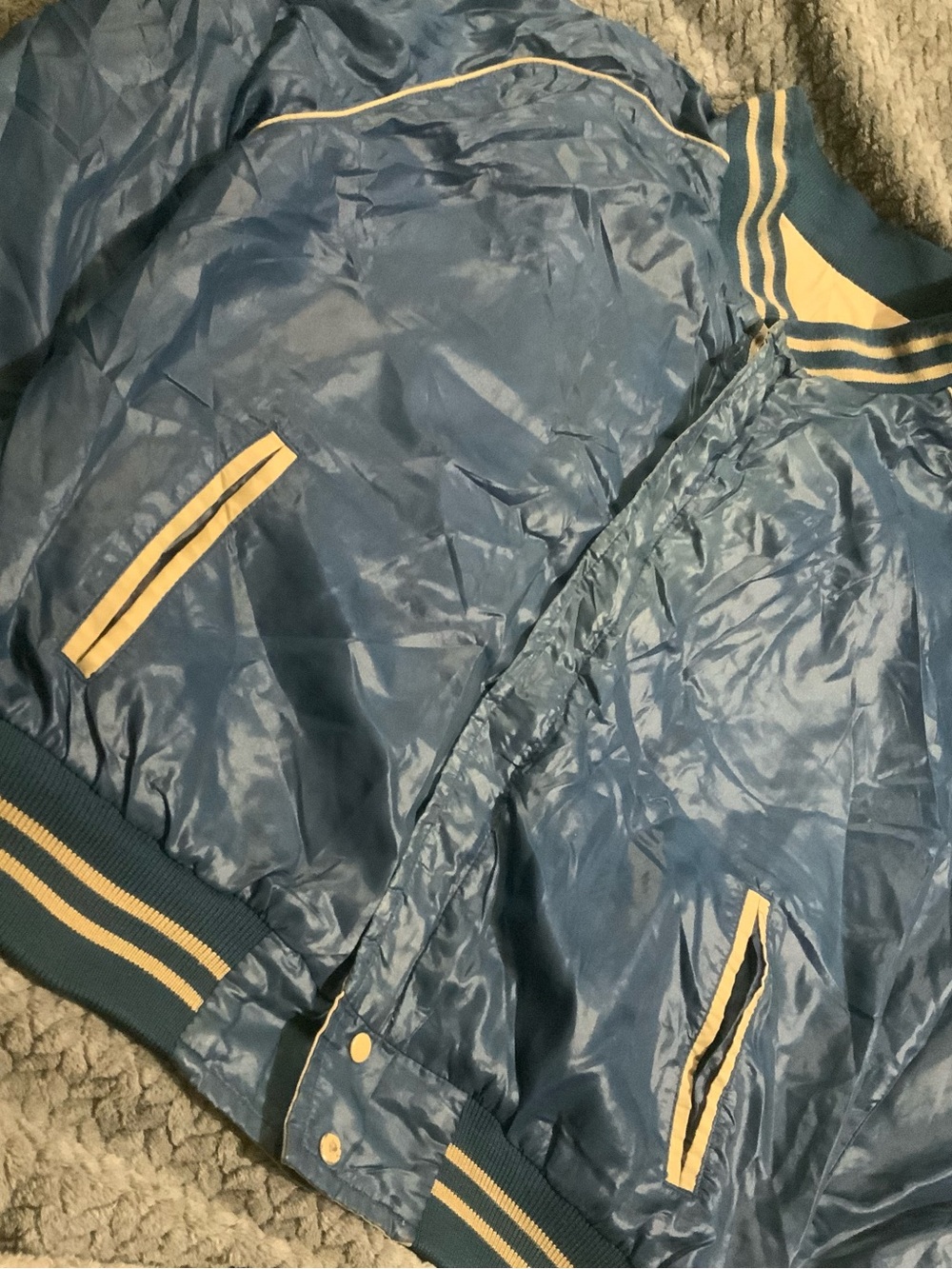 Japna Blue Satin Bomber Jacket with Cream Accents